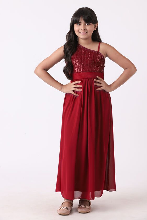 Wine Solid Flared Gown, Wine, image 4